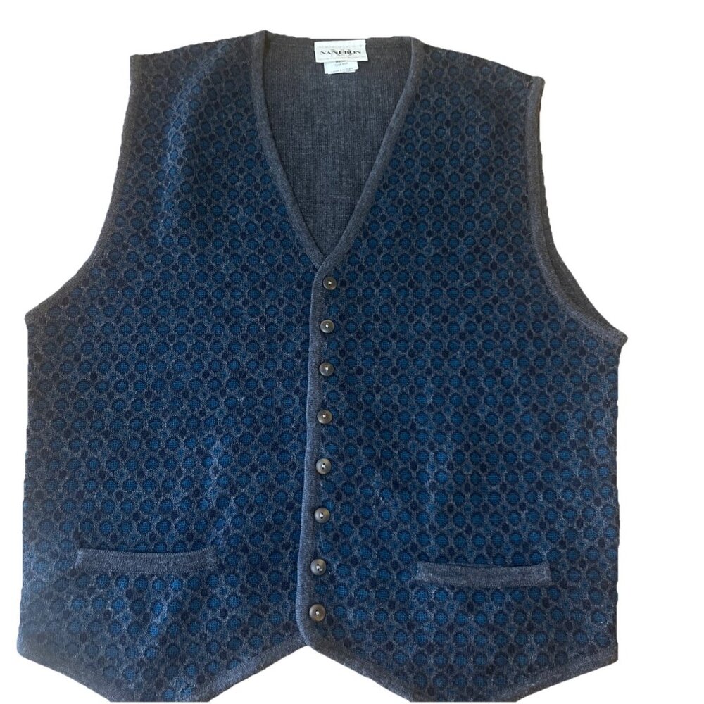 Nani Bon Sweater Grandpa Core Wool Vest - Blue Gray size M/L Cardigan Pockets